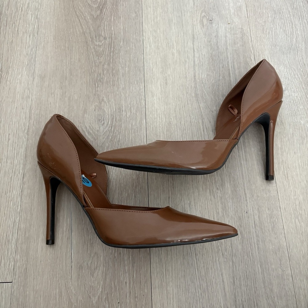 Marc Fisher Womens Heels Size 10 Brown Patent Leather Pointed Toe Pumps Slip On